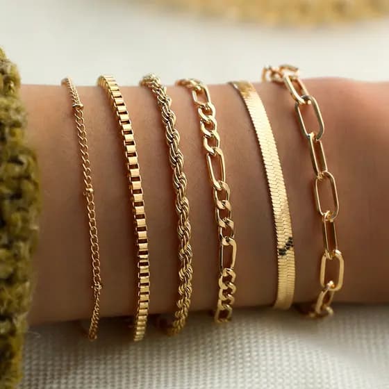 Conjunto de 6 Pulseiras de Cadeia de Metal da Moda, Empilháveis e em Camadas para Mulheres De Moda Feminina