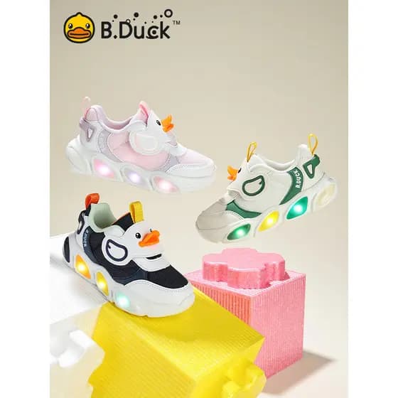 BDuck pequeno pato amarelo sapatos infantis meninos sapatos esportivos malha light-Up sapatos 2026 outono novo estilo pi
