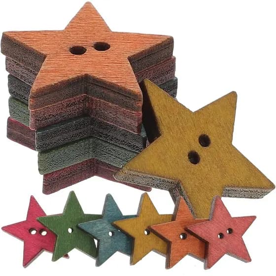 50PCS Wooden Star Buttons with 2 Holes Star Shape Sewing Knitting Wood Buttons Accessories DIY Sewing Clothes Craft Proj
