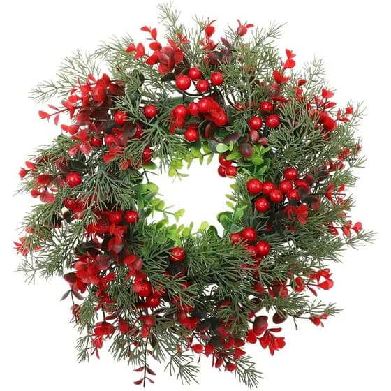 HOMSFOU 1 peça Guirlanda de Natal para Decoração de Porta 13,77 Polegadas, Guirlanda Artificial com Frutas Vermelhas e A