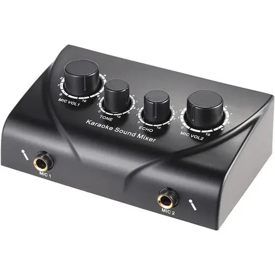 Mixer de Som para Karaoke com Entradas Duplas para Microfone, Mixer de Áudio, Amplificador de Fone de Ouvido, Mixer de 2