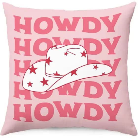 Capas de Almofada Pink Cowgirl Howdy, Capas de Almofada Decorativas com Tema de Chapéu de Cowgirl Ocidental, 18x18, Capa