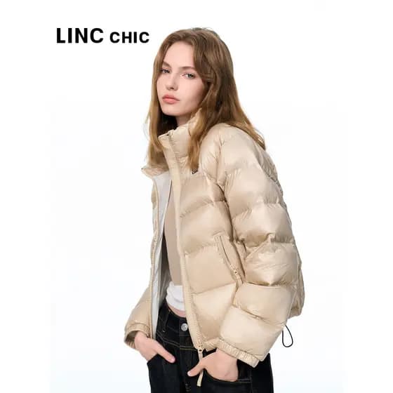 LINC Golden Feather Jie Off-Season Light Warm Down Jacket Mulheres Gola Curta Luz Pão Jaqueta 1128