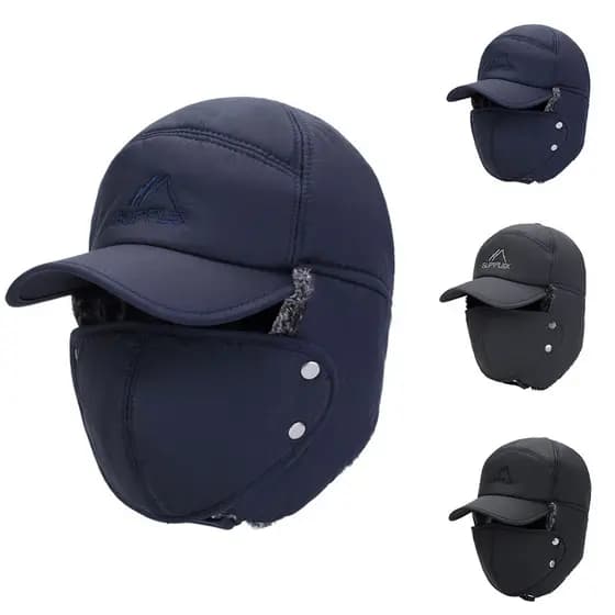 Chapéu De Inverno Homem À Prova De Vento Máscara Quente Facial Completa Destacável Boné De Baseball
