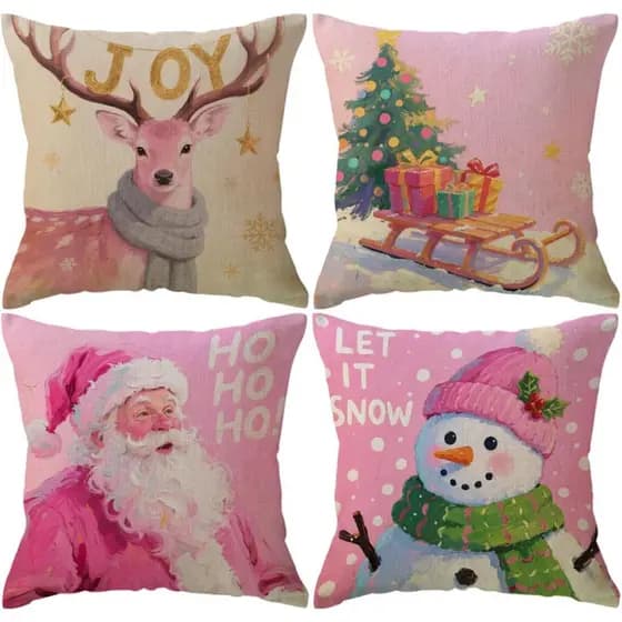 ULOVE LOVE YOURSELF Capas de Almofada Decorativas de Inverno Rosa, Capas de Almofada para o Natal, Presentes de Papai No