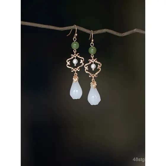 Brincos de Estilo Antigo com Botões de Magnólia Feitos à Mão, Design Original Qingfengji, Acessórios Elegantes de Compri