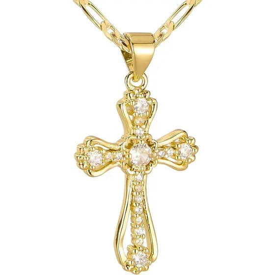14K Gold Plated Cross Necklace for Women, Cubic Zirconia Copper Cross Pendant, Valentine Mother's Day Gifts for Her with