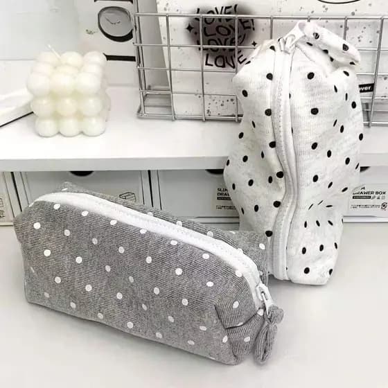 Bolsa de armazenamento de material escolar altamente estilosa e de grande capacidade, estojo simples com bolinhas, bolsa
