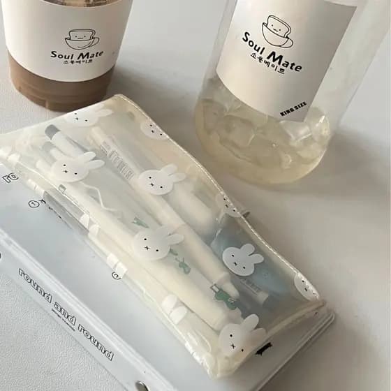 Estojo de lápis Coelho de desenho animado Estojo de lápis PVC transparente à prova d'água de grande capacidade Bolsa de