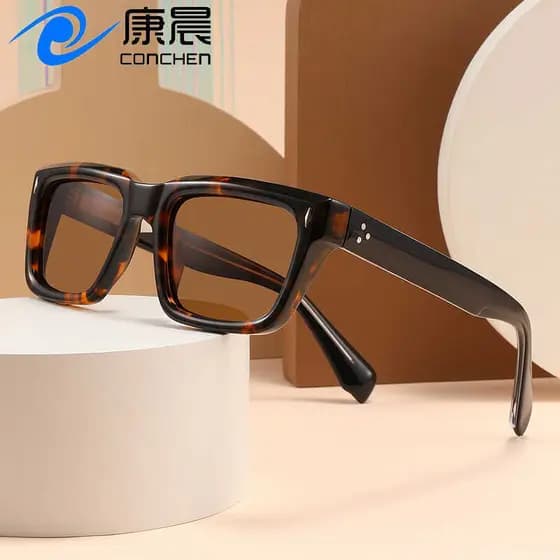 Novo produto placa quadrada quadro polarizado óculos de sol masculino moda All-Match fibra de acetato arroz prego femini