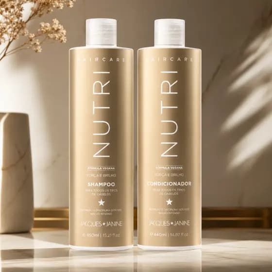 Kit HairCare Nutri Jacques Janine Shampoo 450ml + Condicionador 440ml Força Brilho Todos Cabelos