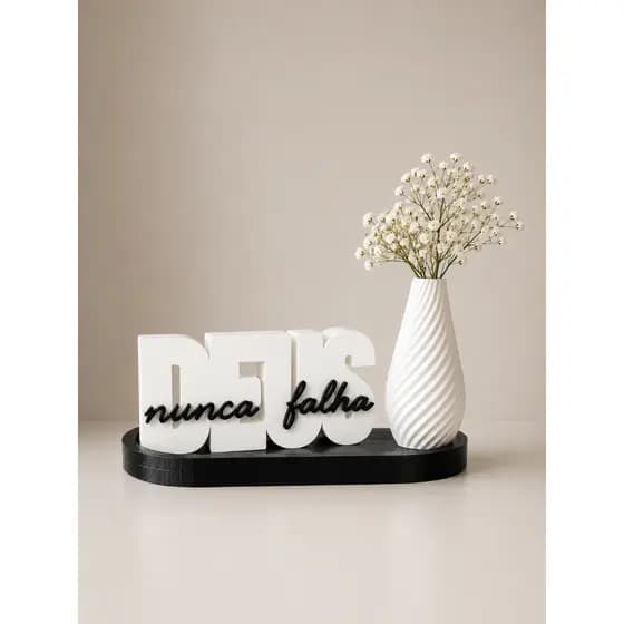 Kit Decorativo Deus Nunca Falha + Bandeja + Mini Vaso de Flores Não Acompanha Flores
