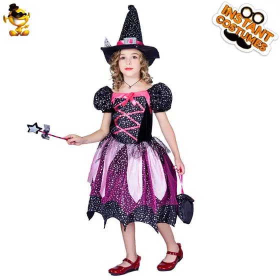 Fantasia de Halloween estrela gaze crianças vestido de bruxa fantasias de festa distribuição de fantasias de palco