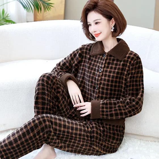 Pijama de flanela de manga comprida com capa quente, vovó feminina, engrossado, meia-idade, mãe idosa, lã Coral