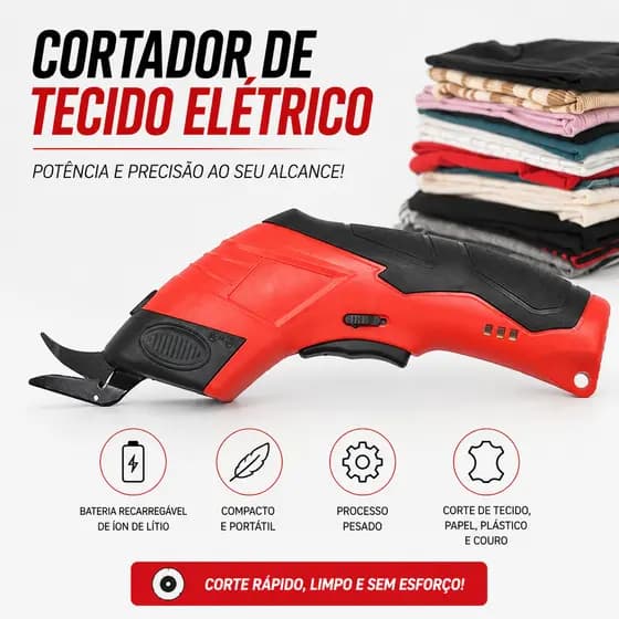 Tesoura para Tecido Elétrica Recarregável Bateria interna corta tecido couro papel plástico pano