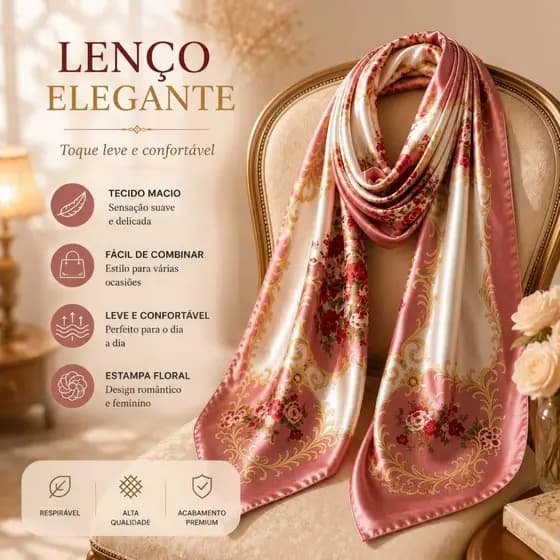 Lenço Feminino 90x90cm Quadrado em Cetim Toque Suave Elegante Versátil para Cabelo Pescoço Bolsa e Moda