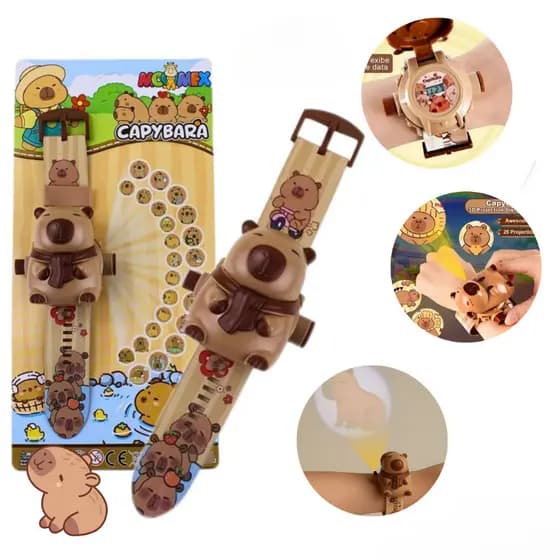 Brinquedo Relógio Projetor Infantil de Capivara c/24 Imagens Divertida Educativo Interativo Presente