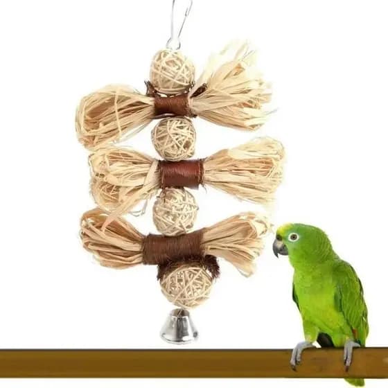 1 Pçs De Madeira Animal De Estimação Pássaro Mascar Brinquedo Grama Natural Pet Papagaio Mordidas Balanço Gaiola Pendura