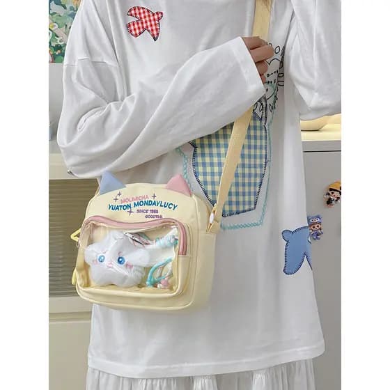 Estudantes do ensino fundamental saco do mensageiro menina lanche medição dor saco médio grande crianças outing moeda bo