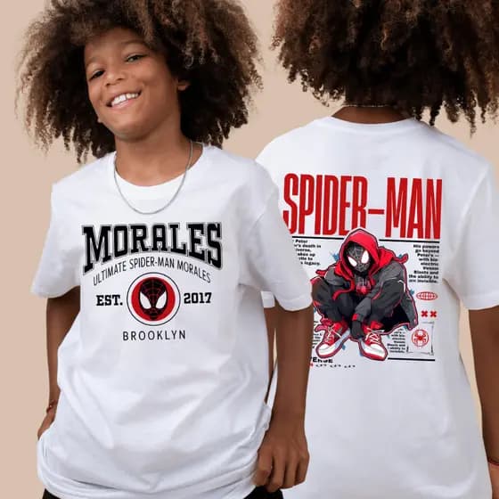 Camisa 30.1 Homem Aranha Miles Moda Infantil Morales Camiseta Criança Malha Alta Qualidade - Elí Modas