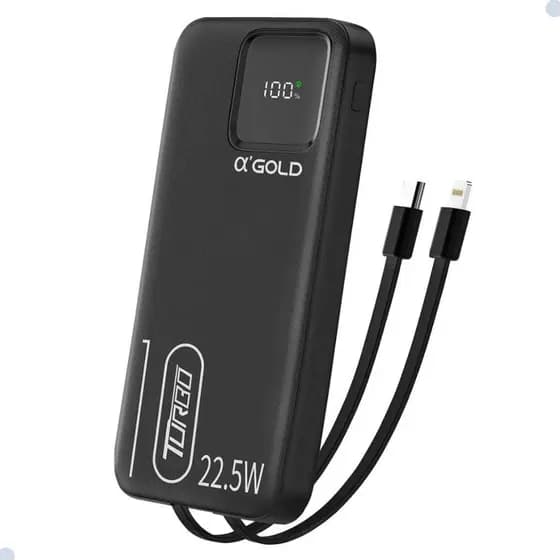 Power Bank 10000mah A'gold Turbo Cabos Tipo C e Lightning Compatível iPhone, Samsung Motorola outros