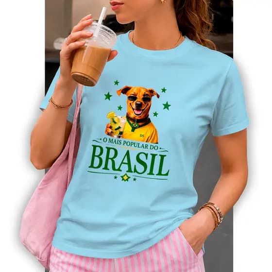 Camiseta Feminina Brasil O Mais Popular Do Brasil Cachorro Caramelo Copa Do Mundo Premium
