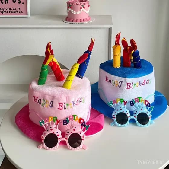 Chapéu de Festa de Aniversário Unissex de Pelúcia Tamanho Adulto Decoração de Bolo Chapéu de Festa Promocional