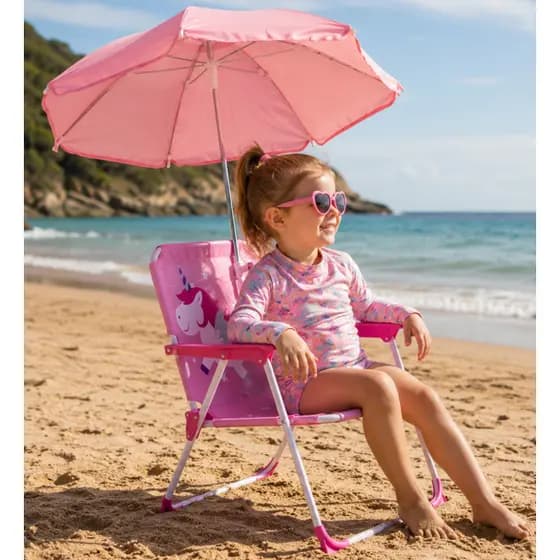 Cadeira De Praia Infantil Dobrável Com Guarda Sol Criança Praia Piscina Lazer