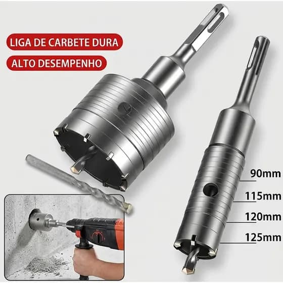 Kit Serra Copo Alvenaria Tungstênio 90-125mm Broca Concreto Tijolo Cimento Furo Preciso Durabilidade Alta