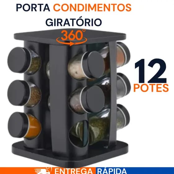 Porta Temperos PREMIUM Giratório 12 9 6 Potes Vidro Tampa Dosadora Organizador Condimentos PROMOÇÃO