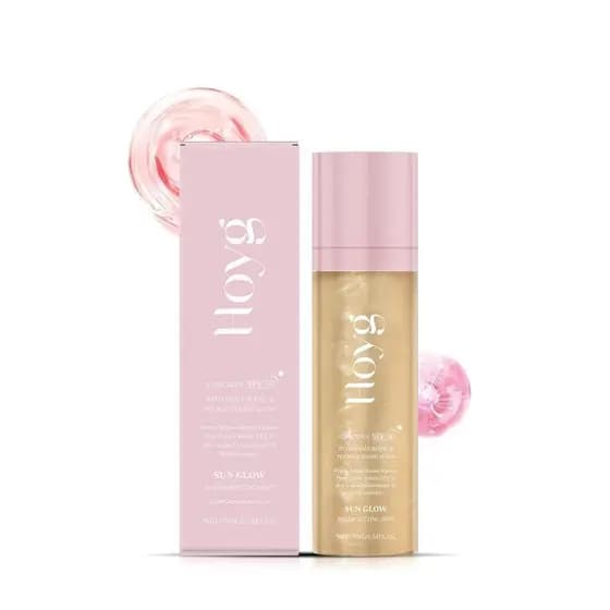 Sunglaze Sheer Setting Mist Protetor Solar SPF 50 com Ácido Hialurônico, Infundido com Óleo Corporal Brilhante, Névoa Hi
