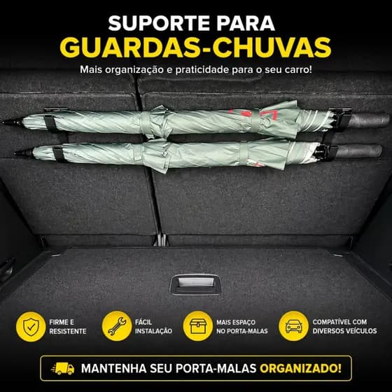 Suporte Guarda Chuva Porta Malas | Gancho Universal para Carro Simples ou Duplo | Organização e Proteção Imediata