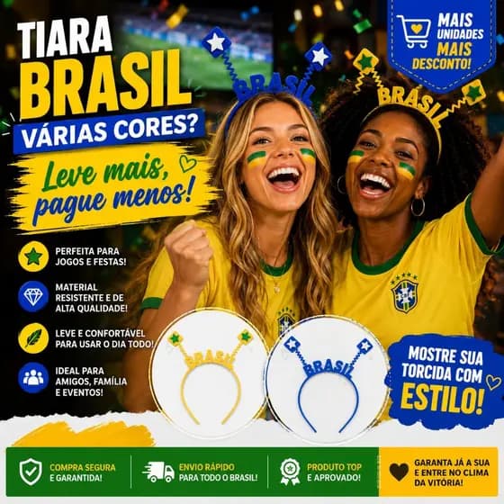 Tiara Brasil para Torcedores Amarela e Azul | Copa do Mundo, Festas e Eventos | Leve Mais e Pague Menos
