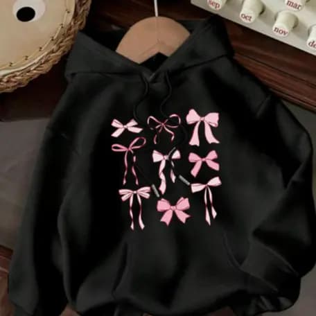 Moletom Canguru Algodão Lacinhos Fofos Estilo Coquette Feminino Minimalista Inverno
