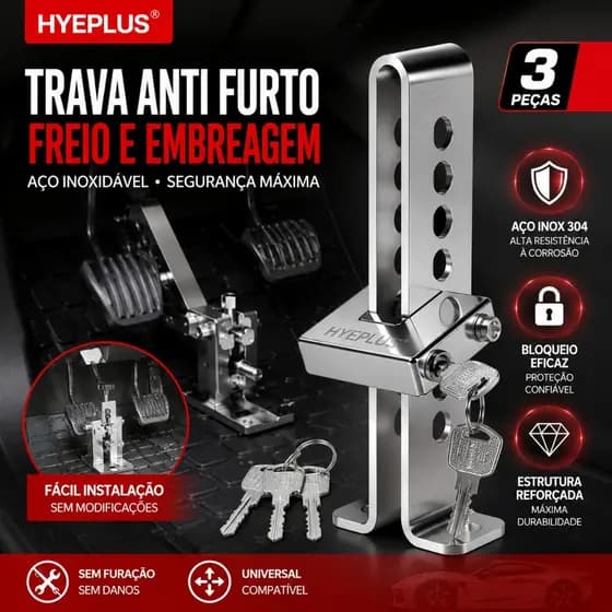 Trava Anti Furto Pedal Carro E Caminhão Segurança Em Aço Reforçado Universal Tranca Freio Embreagem