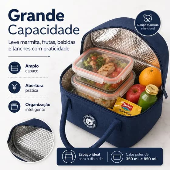 Bolsa Térmica Portátil Impermeável e Anti-Óleo, Lancheira Marmita Viagem Piquenique, Fácil Limpeza