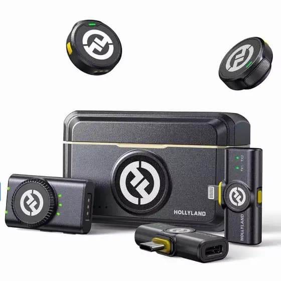 Hollyland Microfone Lapela Lark M2 Combo, conexão Lightning e tipo C, com caixinha para carregar.
