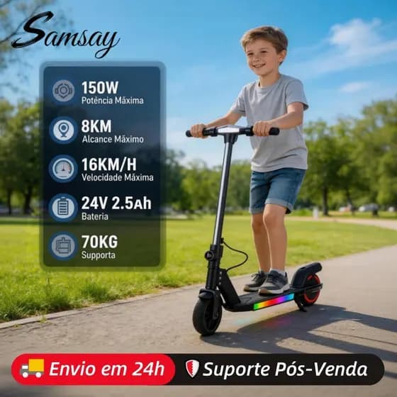 Patinete Elétrico Infantil 150W Com Luz LED 6.5" 16km/h Patinete Elétrico Para 3 a 12 Anos