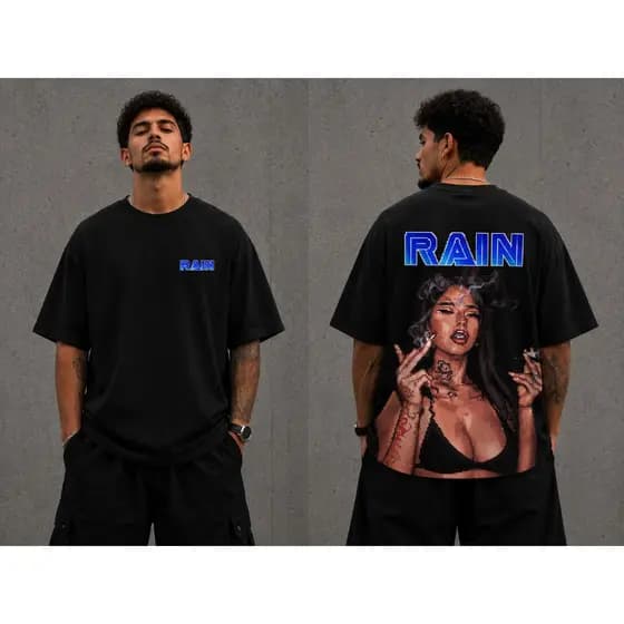 Camiseta Oversized Preto 100% Algodão Suedine Rain Pixel Girl Premium