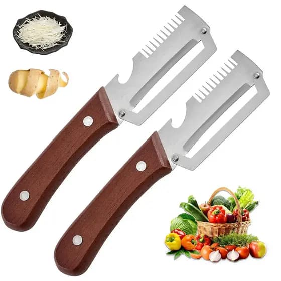 2 Peças Descascador de Legumes Multifuncional em Aço Inox Lâmina Larga 2026 Utensílio de Cozinha para Frutas e Vegetais