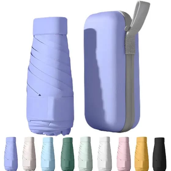 Mini guarda-sol de viagem com proteção UPF50+ e estojo protetor, guarda-sol compacto com proteção UV, leve e portátil, à