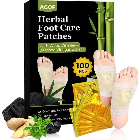 Pacote premium de 100 adesivos de ervas para os pés, contendo extratos profundos de gengibre, vinagre, bambu e vitamina