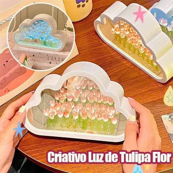 Luminária Espelhada de Tulipas DIY com Design de Flor Lâmpada Noturna LED