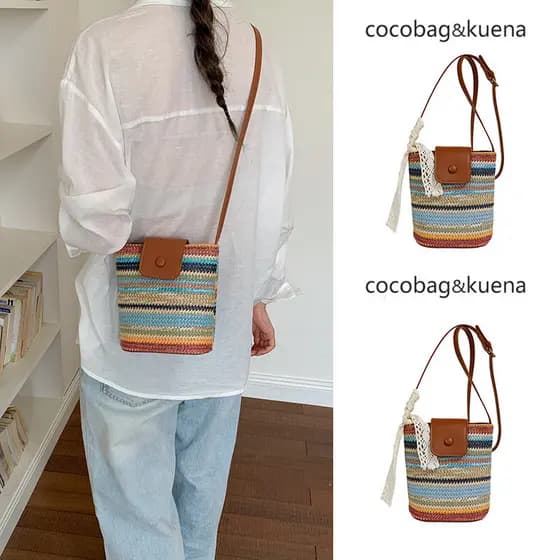 bolsa transversal feminino bolsa feminina Verão à beira-mar férias tecido saco de palha tecido feminino 2026 nova cor Cr
