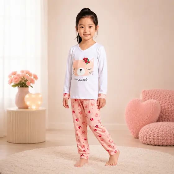 Pijama Infantil Menina Conjunto Longo Inverno Estampado Roupa de Dormir Feminino Frio