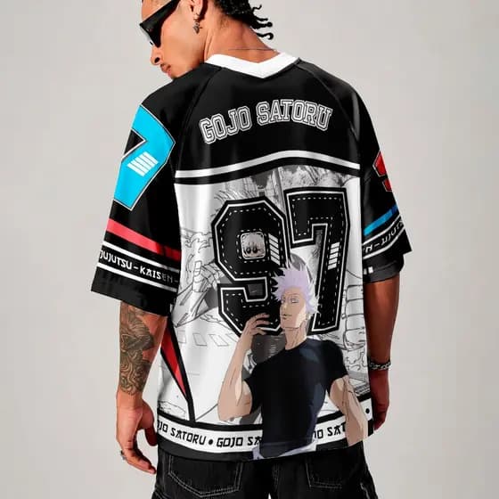 Camiseta Sublimada Jersey Estilo Basquete Americano Anime Personagem Gojo Saturu Manga Streetwear