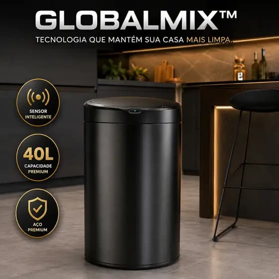 Lixeira Automatica Sensor 40 Litros Aco Resistente Design Moderno Preta Praticidade