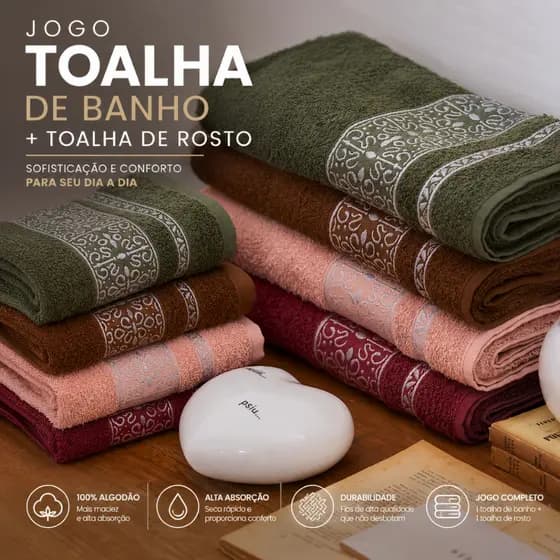 Jogo 2 Toalhas Banho e Rosto Premium Cristal 100% Algodão 70x135 cm Grande Macia Felpuda Grossa