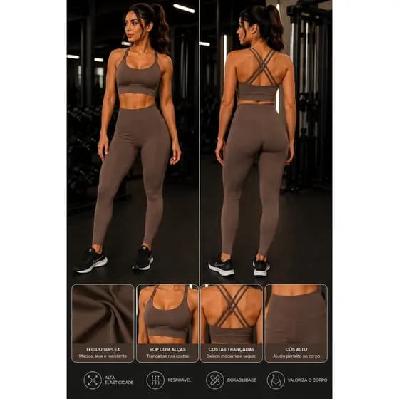 Conjunto Legging e Top Alça Power Liso Sulplex Academia Treino