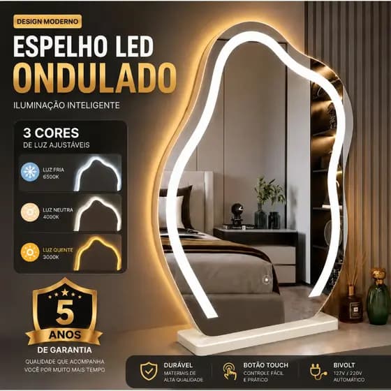 espelho de led maquiagem de bancada 3 cores led touch para Banheiro Quarto Penteadeira Espelho